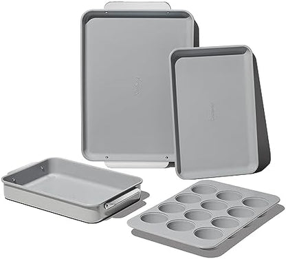 Caraway Nonstick Ceramic Bakeware Set (11 Pieces) - Baking Sheets, Assorted Baking Pans, Cooling Rack, & Storage - Aluminized Steel Body - Non Toxic, PTFE & PFOA Free - Gray