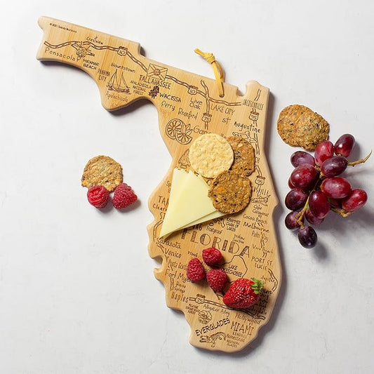 Totally Bamboo Destination Florida State Shaped Serving and Cutting Board, Includes Hang Tie for Wall Display