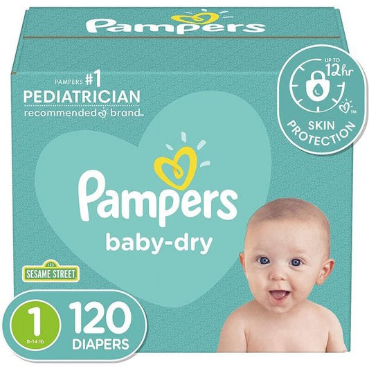 Diapers Newborn/Size 1 (8-14 lb), 120 Count - Pampers Baby Dry DisposableBaby Diapers, Super Pack