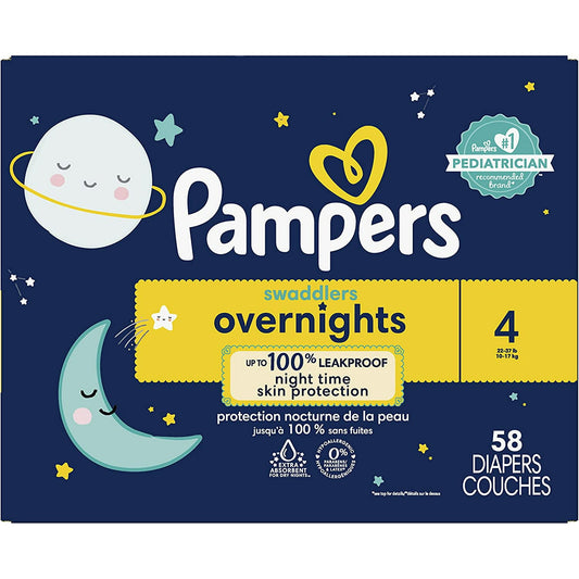 Diapers Size 4, 58 Count - Pampers Swaddlers Overnights Disposable Baby Diapers, Super Pack