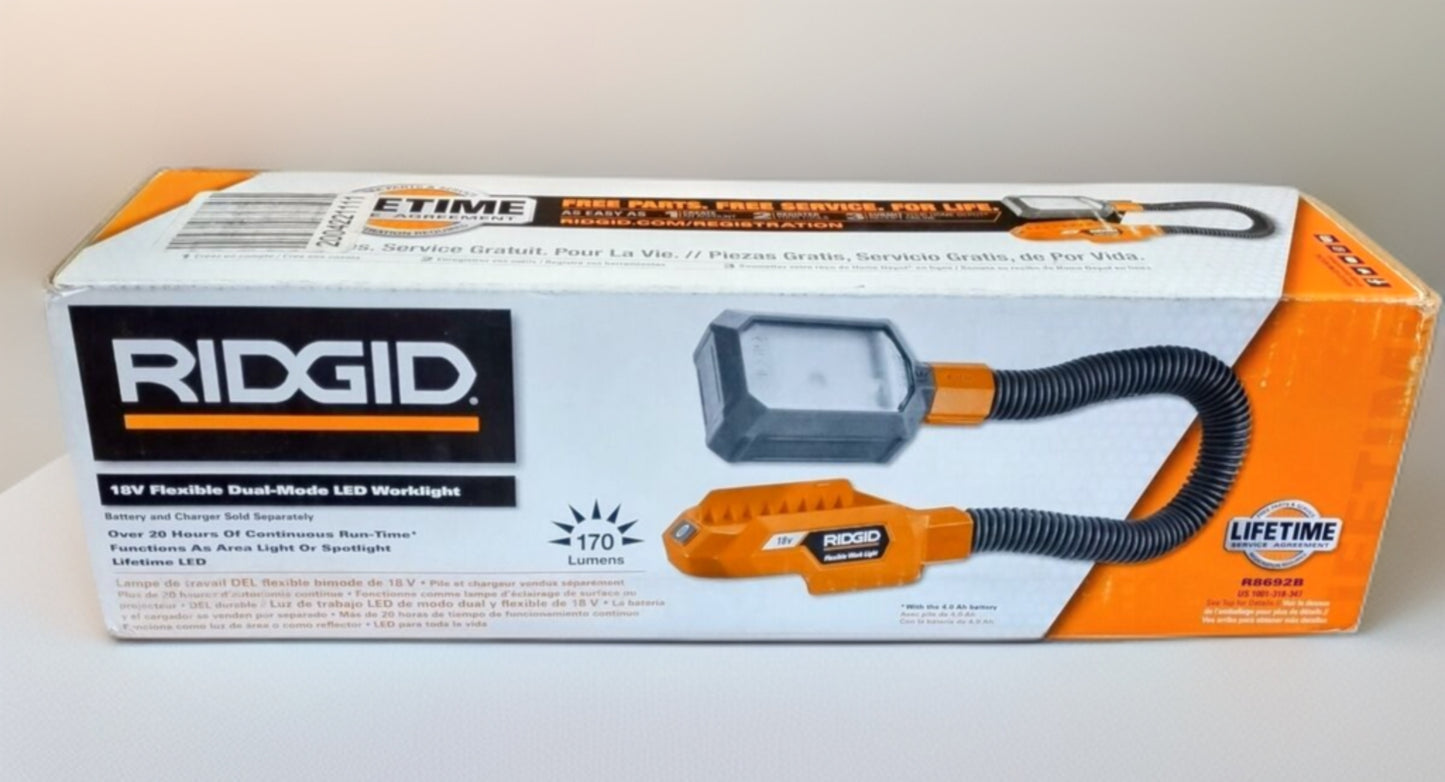 Ridgid 18v flexible dual mode LED worklight (Tool-Only, Battery and Charger NOT Included)