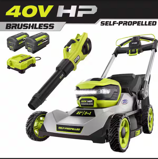 40V HP Brushless 21 in. Cordless Battery Walk Behind Self-Propelled Lawn Mower & Blower (2) 6.0 Ah Batteries and Charger