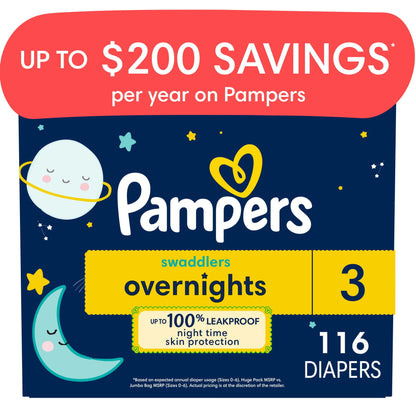 Pampers Swaddlers Overnight Diapers Size 3, 116 Count