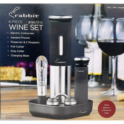 NIB Rabbit 8 Piece Electric Wine Set with Foil Cutter, Aerator, Stoppers